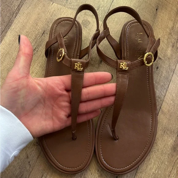 Ralph Lauren Brown Leather Sandals with Gold Accents - Picture 5 of 5